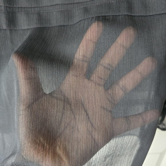 Loft Ann Taylor Sheer Blouse XS Black 3/4 Sleeves See Thru Pleated Front Y2k - Picture 8 of 12
